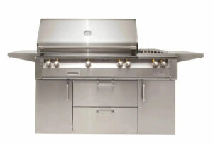 Alfresco ALXE 56-Zoll-Gasgrill mit Seitenbrenner auf Wagen
